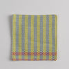 Hand woven cotton coaster - yellow & olive green, front