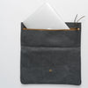 Leather clutch bag - fog gray, opening