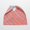 Hand woven cotton Azuma bag (S) - salmon & blue