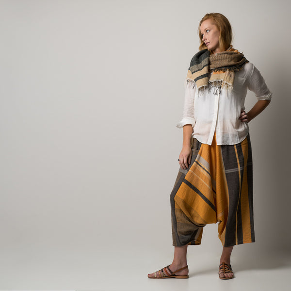 Only One Tarun pants (divided skirt) long in wool & cotton - orange & brown