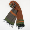 Scarf "Roots Shawl" in wool & cotton - orange & green, rolled