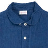 Round collar standard shirt in indigo linen, collar