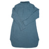 Round collar button tunic in smoke blue silk linen, back
