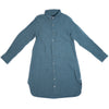 Round collar button tunic in smoke blue silk linen, front