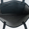 Leather tote bag in navy, inside