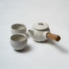 Katsufumi Baba, Japanese teapot in "Kohiki" matt finish with wood handle & cups