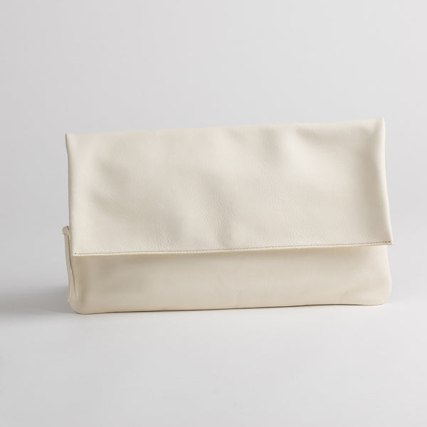 Clutch leather bag in white, front