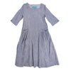 Dress in fine blue striped European linen with pockets, front
