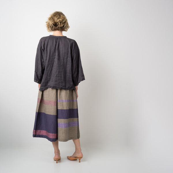 "Only One" Wide pants short in wool & cotton - violet & pink