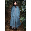 Long sleeved dress in smoke blue European linen with round collar
