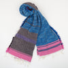 Scarf "Roots Shawl" in wool & cotton - blue & pink, rolled