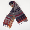 Scarf "Roots Shawl" in wool & cotton - purple & ochre, rolled