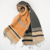 Scarf "Roots Shawl" in wool & cotton - orange & charcoal grey, rolled