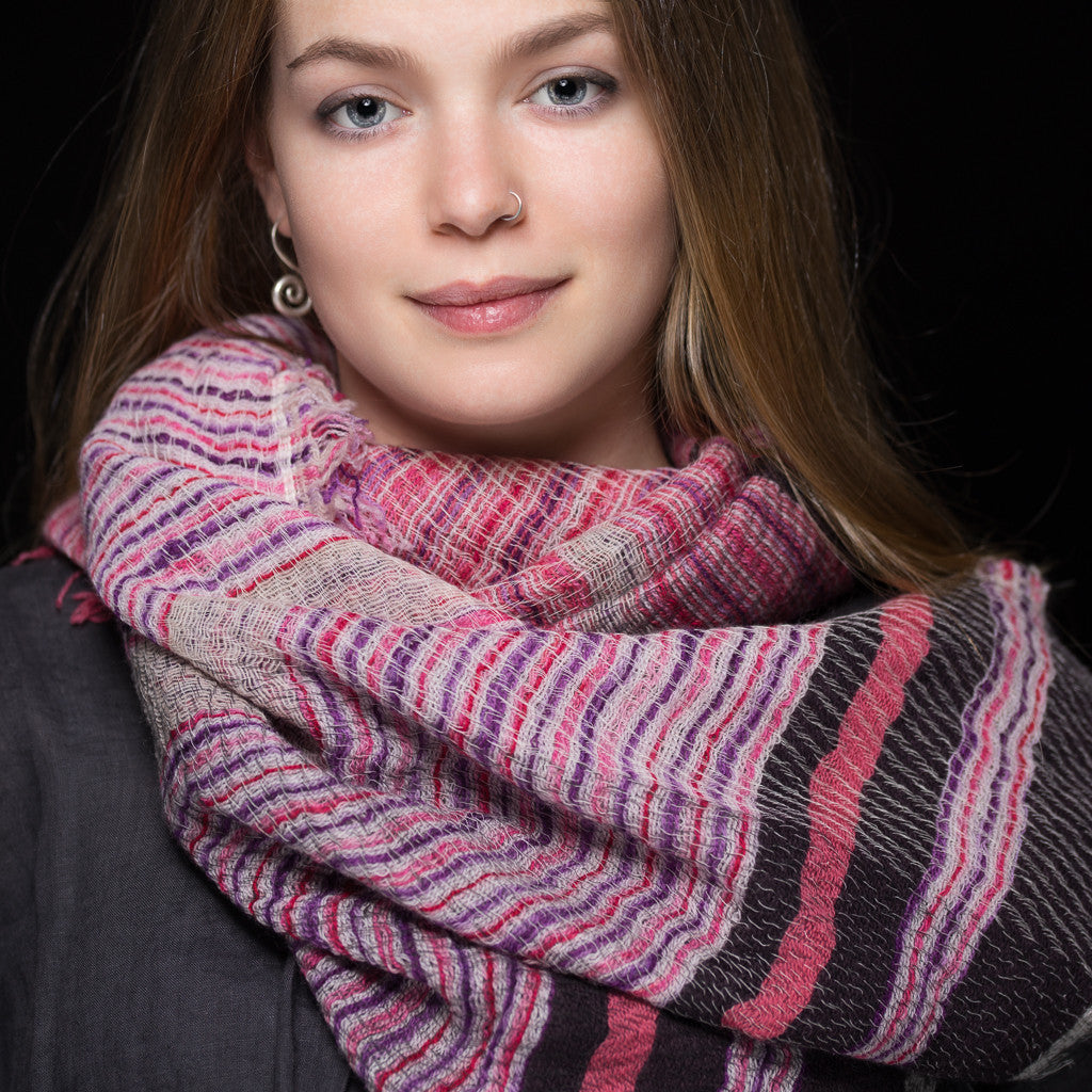 Scarf "Roots Shawl" in wool & cotton - pink & brown