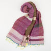 Scarf "Roots Shawl" in wool & cotton - pink & chocolate brown, rolled