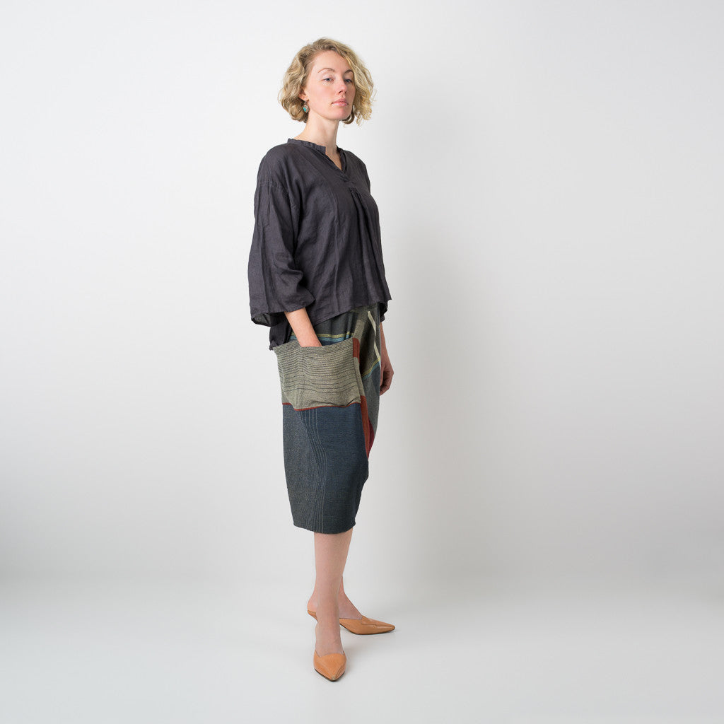 "Only One" Tarun pants (divided skirt) short in wool & cotton - red & blue