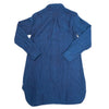 Round collar button tunic in indigo linen, back
