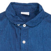 Round collar button tunic in indigo linen, collar