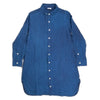Round collar button tunic in indigo linen, front